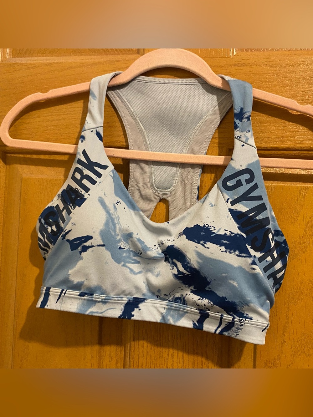 Gymshark Blue and Navy Marble Racerback Sports Bra